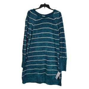 Lularoe Lauren Sweater Dress‎ Chenille Teal White Striped Women's XL Long Sleeve